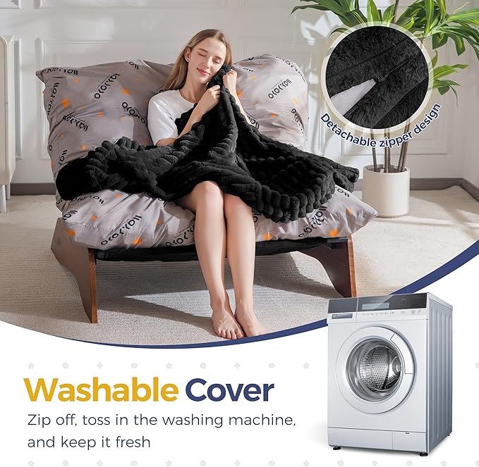 MAXYOYO Adjustable Living Room Chair, 3-Position Bean Bag Chair with Removable Cover, Upholstered Accent Chair with Frame, Soft Reclining Lounge for Bedroom, Apartment, Office, Black