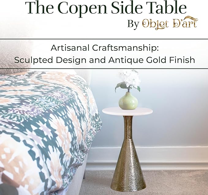 OBJET D'ART Small Round Gold End Tables, Copen, 22'' Height, Vintage Metal Accent, Side, Pedestal, Coctail and Drink Tables for Living Room and Small Spaces