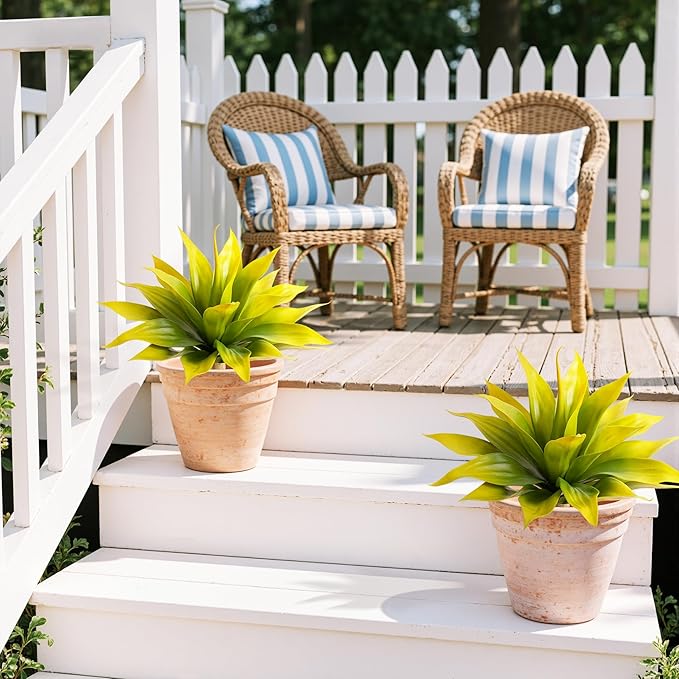 Artificial Flowers for Outdoors Artificial Agave 22'' Fake Plants Faux Agave Artificial Plants Outdoor Fake Flowers Outdoor Faux Plants Indoor Uv Resistant Artificial Plants (Yellow 2pcs)