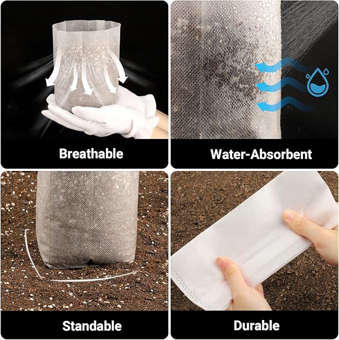 Nursery Grow Bags, 100 PCS Non-Woven Plants Grow Bags 7.8"x8.6", Solid Seed Starter Bags Fabric Seedling Pots Plants Pouch Home Garden Supply