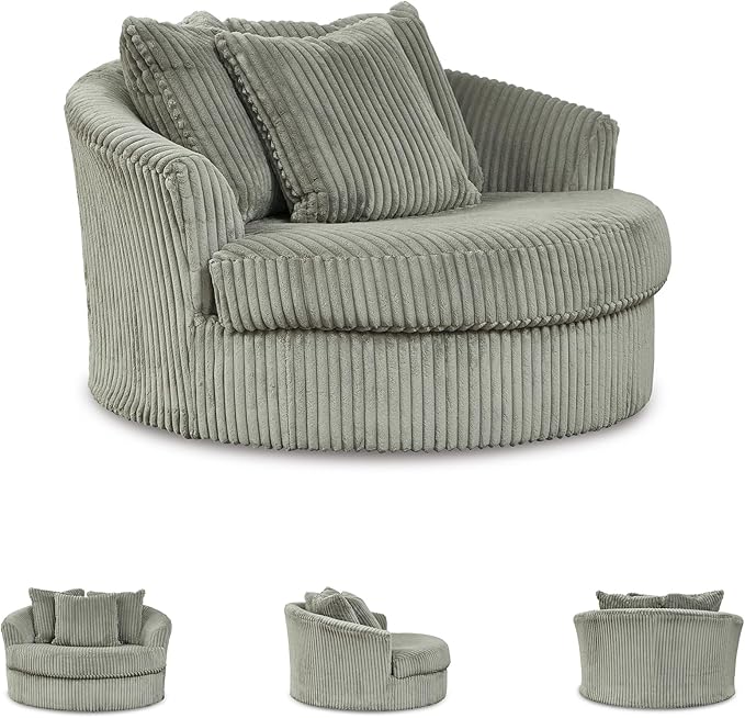 Signature Design by Ashley Lindyn Transitional Oval Tufted Upholstered Oversized Swivel Accent Chair, Gray