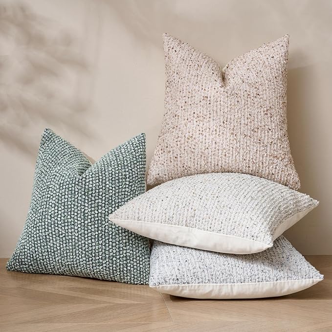 Striped Throw Pillow Covers 18x18 Set of 2 Blue Textured Boucle Chic Morden Boho Accent Farmhouse Square Decorative Couch Pillow Covers for Home Decor Bed Sofa Living Room