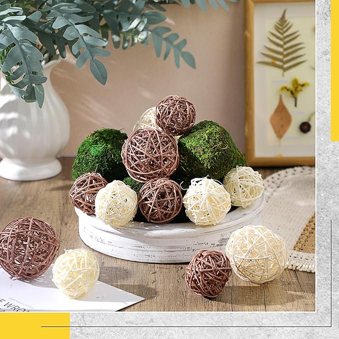 Jetec 18 Pcs Decorative Balls for Centerpiece Bowls Green Moss Balls Wicker Rattan Cord Decorative Bowl Fillers for Garden Vase Home Party Table Spring Easter Farmhouse Rustic Decor(Large Size)