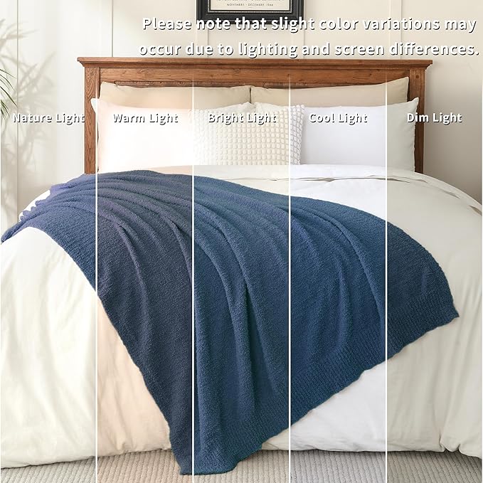 JOOJA Navy Blue Knit Throw Blanket Knitted Boucle Blankets Decorative Soft Fuzzy Throw Bed Blanket for Women Couch 50x60 Inches 50x60 Inches Navy Blue