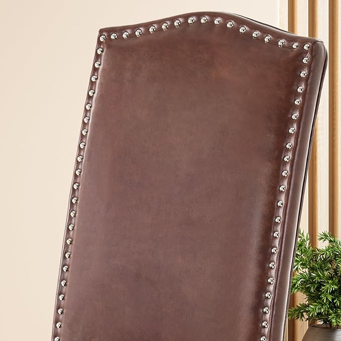 Stylish Upholstered Parsons Dining Chair PU Faux Leather with Silver Nailhead Trim and Sturdy Solid Wood Legs