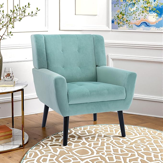 NicBex Modern Accent Chair for Living Room Upholstered Foam Filled Living Room Chairs with Metal Legs Velvet Cozy Lounge Armchair for Living Room Bedroom,Mint Green
