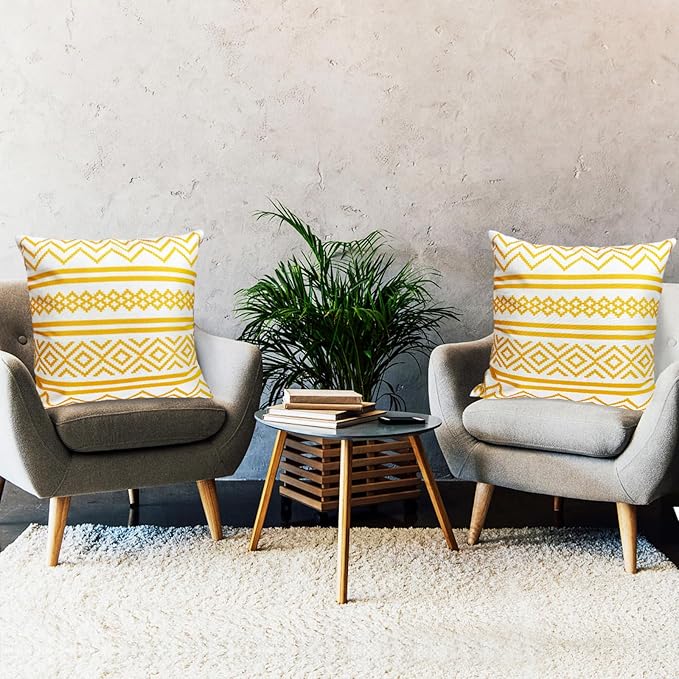 Decorative Throw Pillow Covers Set of 2 Chrome Yellow Boho Pillow Covers 16x16 Inch Throw Pillow Cover Linen Pillowcase Modern Farmhouse Outdoor Pillow Covers for Couch Sofa Bed Living Room