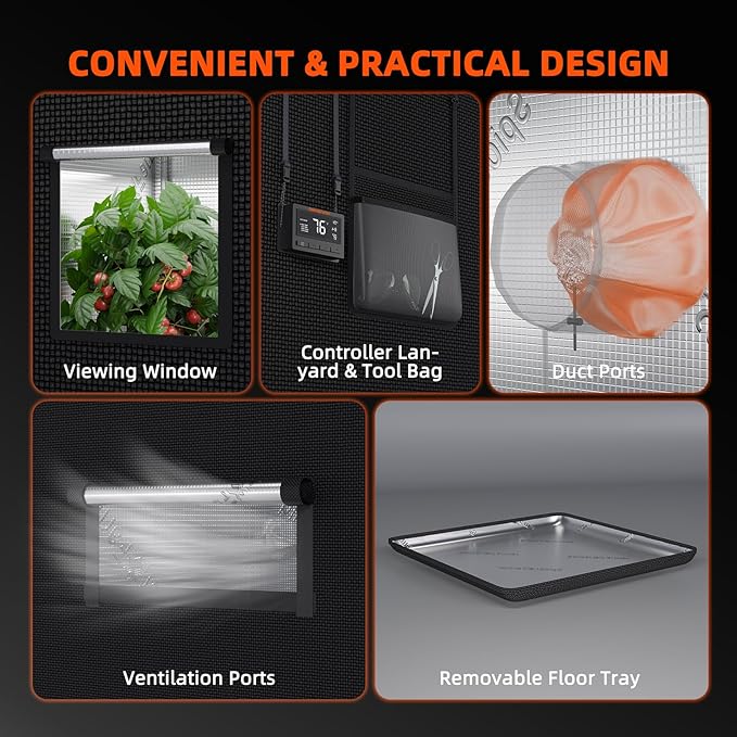 Spider Farmer 4.6x2.3x6.6 Grow Tent Pro-Grade, 55"x28"x80", with Observation Window and Floor Tray, 1680D Thicken Mylar Canvas, 4x2 for Indoor Hydroponic Growing for SF2000, SE4500, G4500