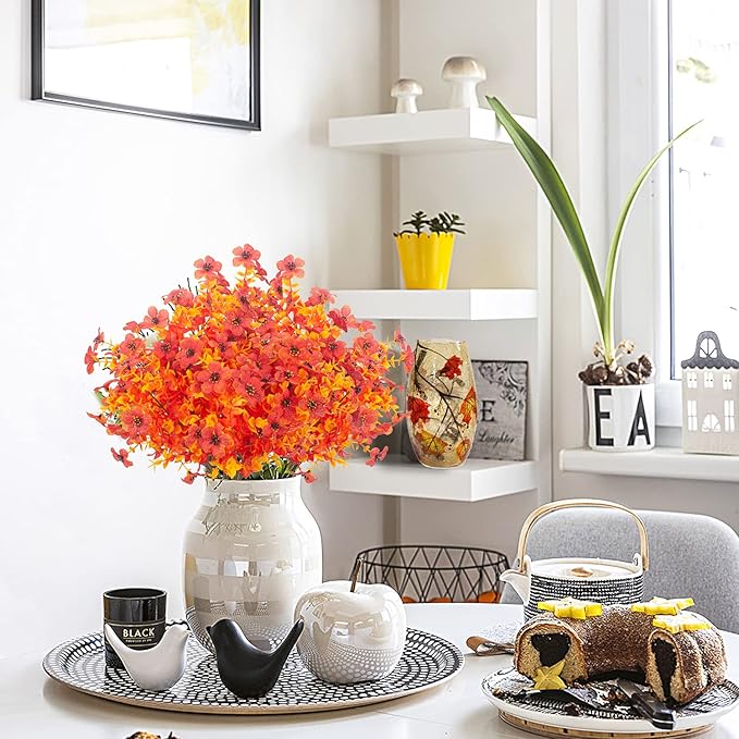 10 Bundles Artificial Fall Flowers Outdoor UV Resistant Fake Flowers No Fade Faux Plants Garden Porch Window Box Decorating