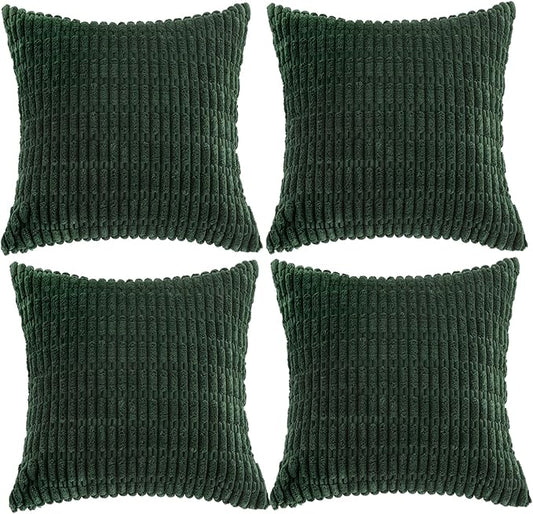 Fancy Homi 4 Packs Hunter Green Decorative Throw Pillow Covers 16x16 Inch for Couch Bed Sofa, Forest Green Boho Home Decor, Soft Plush Corduroy Cute Emerald Green Square Cushion Case 40x40 cm