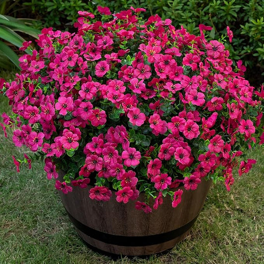 20 Bundles Artificial Flowers for Outdoor Fake Plants for Spring Decoration,Faux Eucalyptus Flowers for Planter UV Resistant Lifelike for Home Porch Garden（Rose Red）