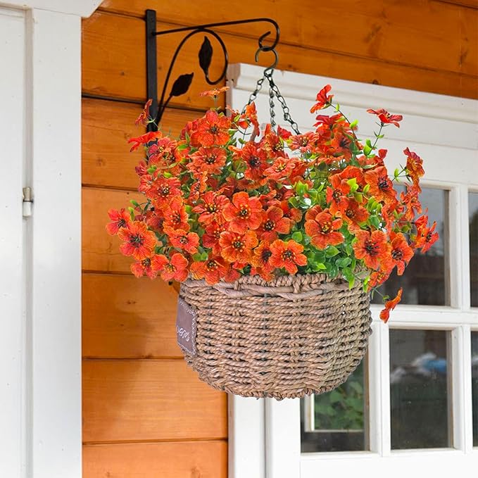 24 Bundles Artificial Flowers for Outdoors & Indoors – UV Resistant Faux Plastic Plants for Garden, Patio, Porch, Window Box, Home Decor – Lush & Vibrant Fake Flowers, Orange