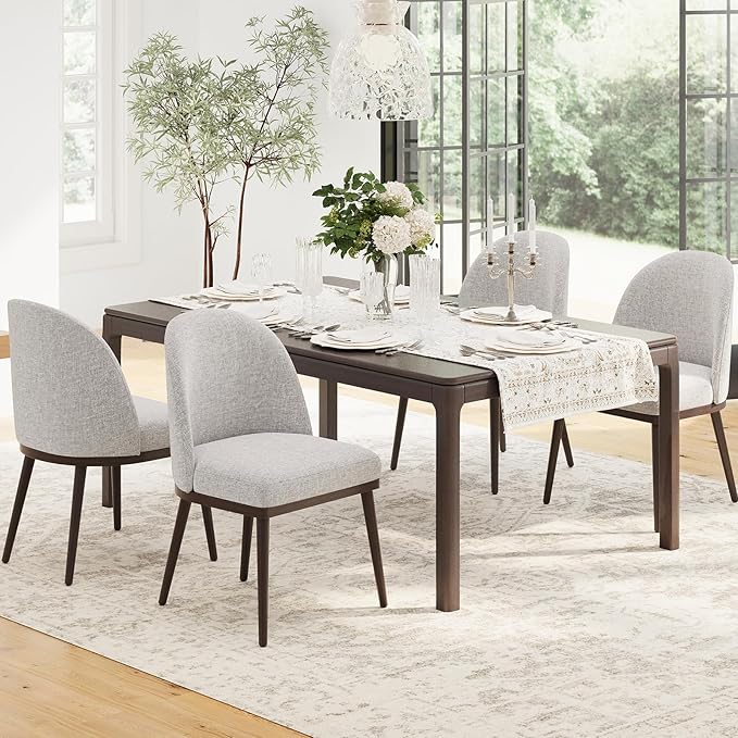 COLAMY Upholstered Dining Chairs Set of 4, Large Dining Room Kitchen Chairs with High Back and Deep Seat, Modern Fabric Dinner Chairs with Wood Legs, Light Grey