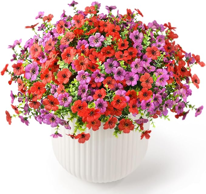 Artificial Flowers Faux Plants Outdoor Fake Flowers Spring Decor,12 Bundles Realistic Plastic Plant Colorful Daisy UV Resistant for Porch Patio Home Yard Garden Window Box Pot Planters