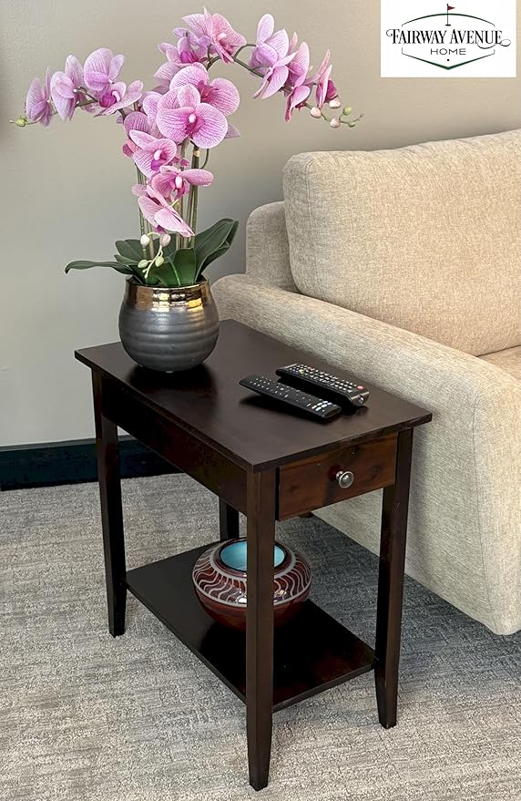 2-Tier Solid Acacia Recliner Table w/Drawer