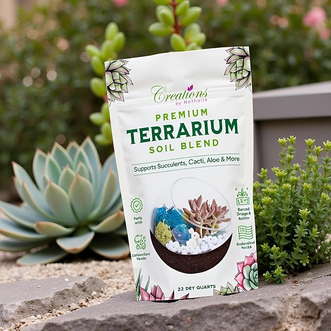 Terrarium Soil Blend - Well Draining Potting Soil for Live Succulents, Cactus, Aloe - Terrarium Supplies, Natural Pine Bark, Peat, Coarse Sand - Indoor Planting Mix Bag