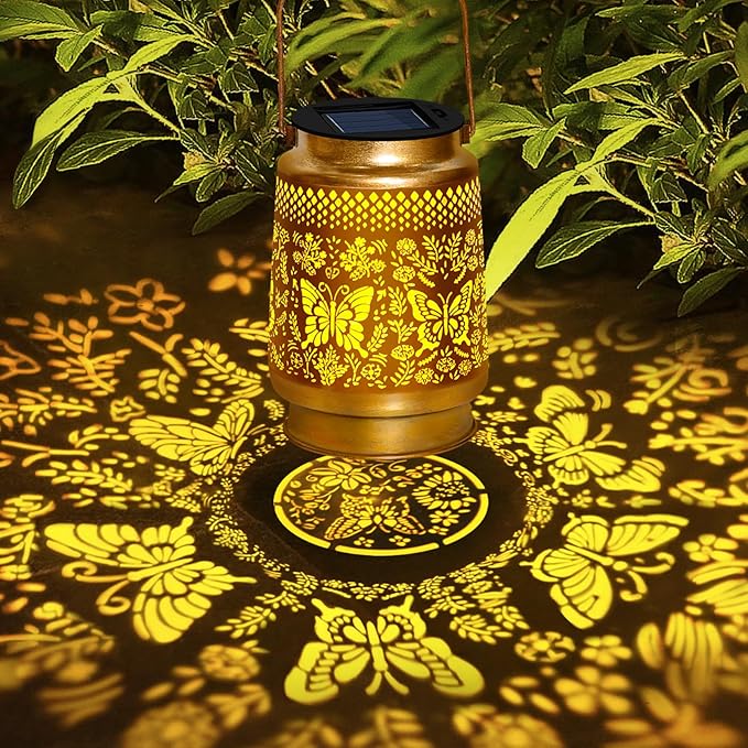 2 Packs Butterfly Solar Lanterns Outdoor Waterproof with Shepherd Hook,Garden Lights Butterfly Decor,Christmas Decorations Birthday Gifts for Women Mom,Hanging Solar Lights Decorative for Patio,Porch