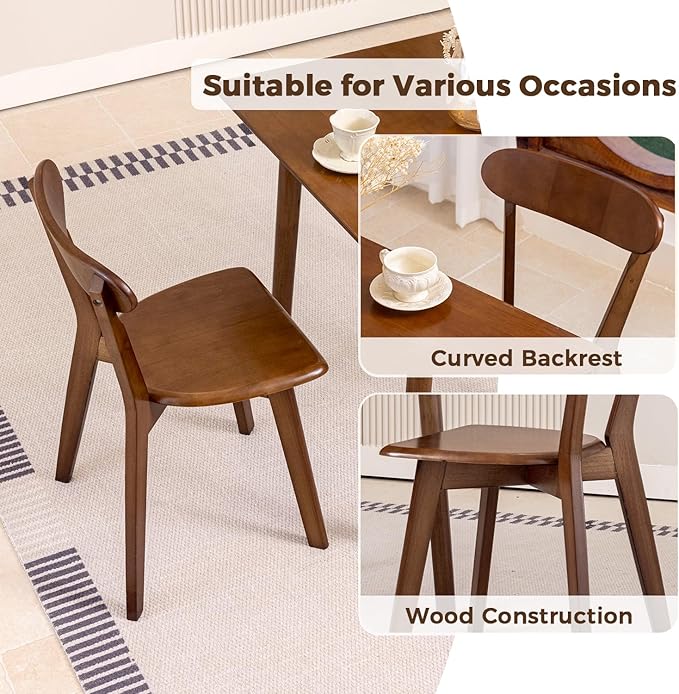 DELAVIN Soild Wood Dining Chairs Set of 4, Oak Wood Kitchen Chairs, Dining Room Chairs, Walnut