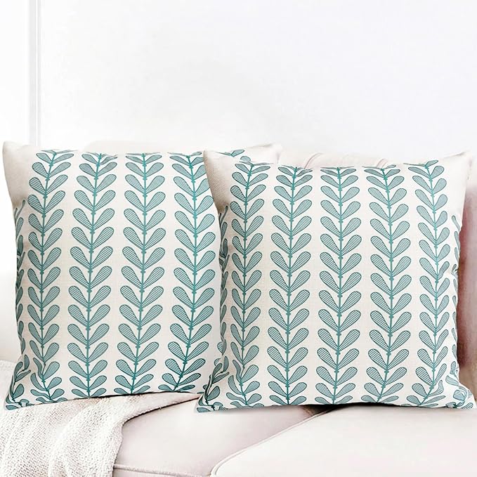 Decorative Throw Pillow Covers Set of 2 Teal Blue Pillow Covers 20x20 Inch Throw Pillow Cover Linen Pillowcase Modern Boho Farmhouse Outdoor Pillow Covers for Couch Sofa Bed Living Room