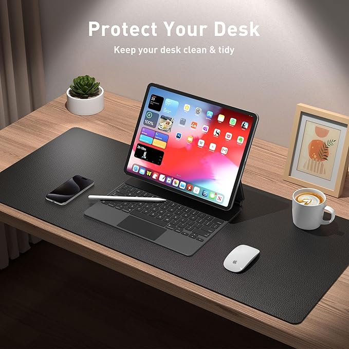 Aothia Leather Office Desk Pad Protector, Non-Slip PU Leather Desk Blotter, Waterproof Laptop Writing Mouse Pad for Office and Home, Black, 31.5" x 15.7"