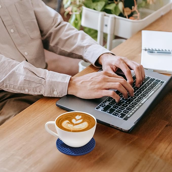 Silicone Coaster Set of 16 with Holder, Drinks Coasters, Suitable for All Cups, Hot or Cold, Anti-Slip, Non-Stick, Anti-Overflow Tabletop Protection and Decor (Navy Blue, 16 Pcs)