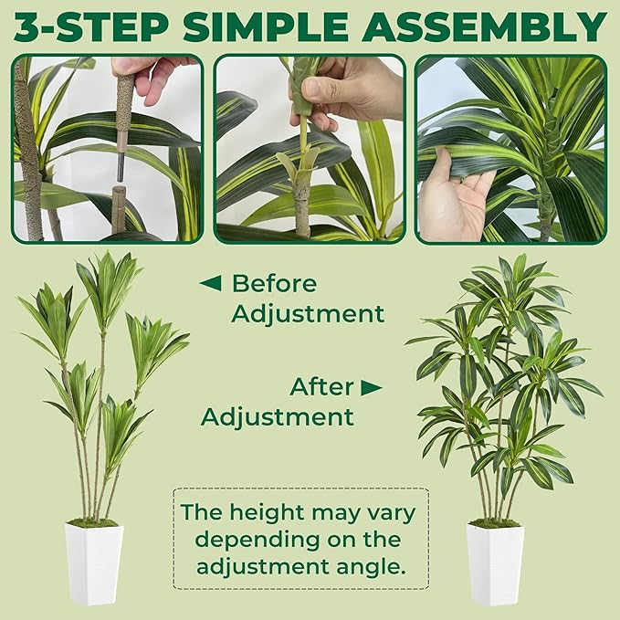 6FT Artificial Dracaena Tree with White Planter and Fake Moss - Real Touch Faux Plant for Home & Office Decor, Lifelike Yucca Indoor Realistic Floor Tree, Lightweight Potted Plants