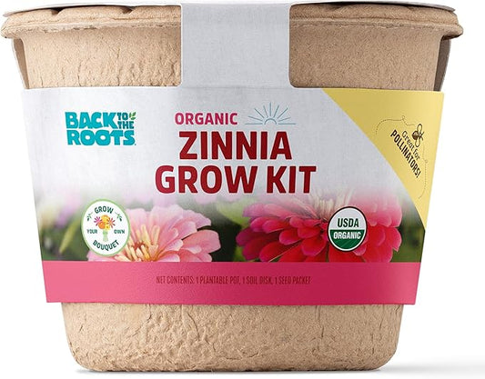 Back to the Roots Organic Zinnia Flower Grow Kit with Plantable Starting Pot Soil and Seeds
