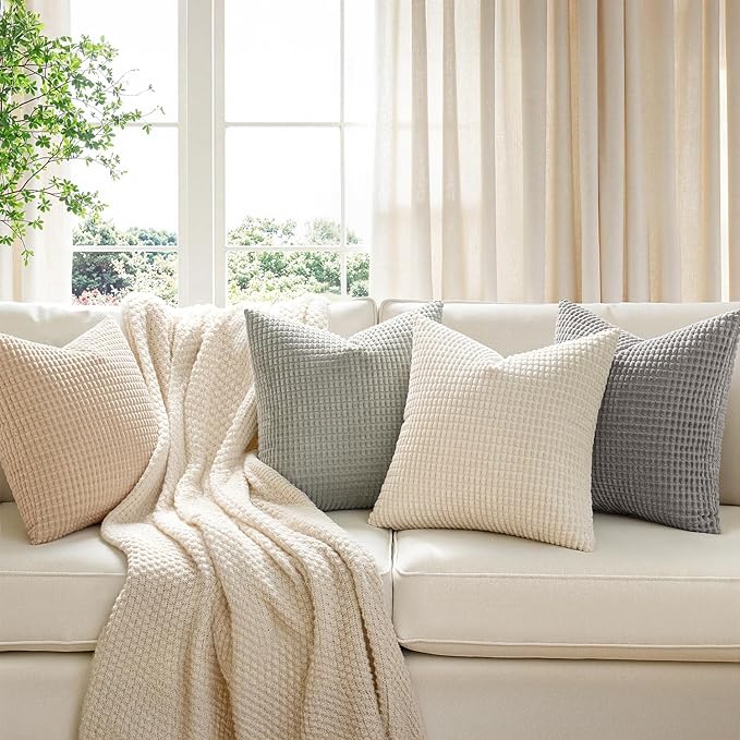 MIULEE Boho Farmhouse Decorative Pillow Covers 20x20 Inch Set of 4 Rustic Modern Home Decor Couch Throw Pillows Corduroy Pillowcases for Sofa Living Room Bed Neutral