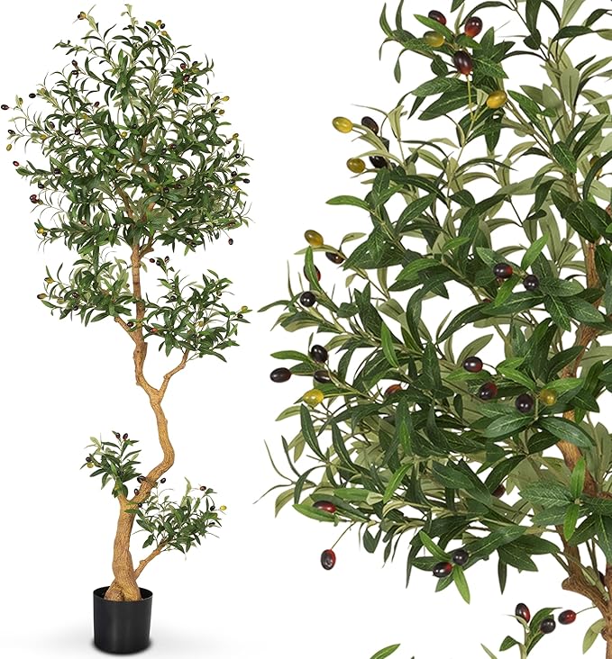 Olive Tree 6.8 Feet – Artificial Plants Indoor, Faux Olive Tree and Pot, Fake Tree for Home Decor, Faux Trees Indoor for Living Room, Office, Bedroom – Tall Artificial Trees for Home, Designer Tree