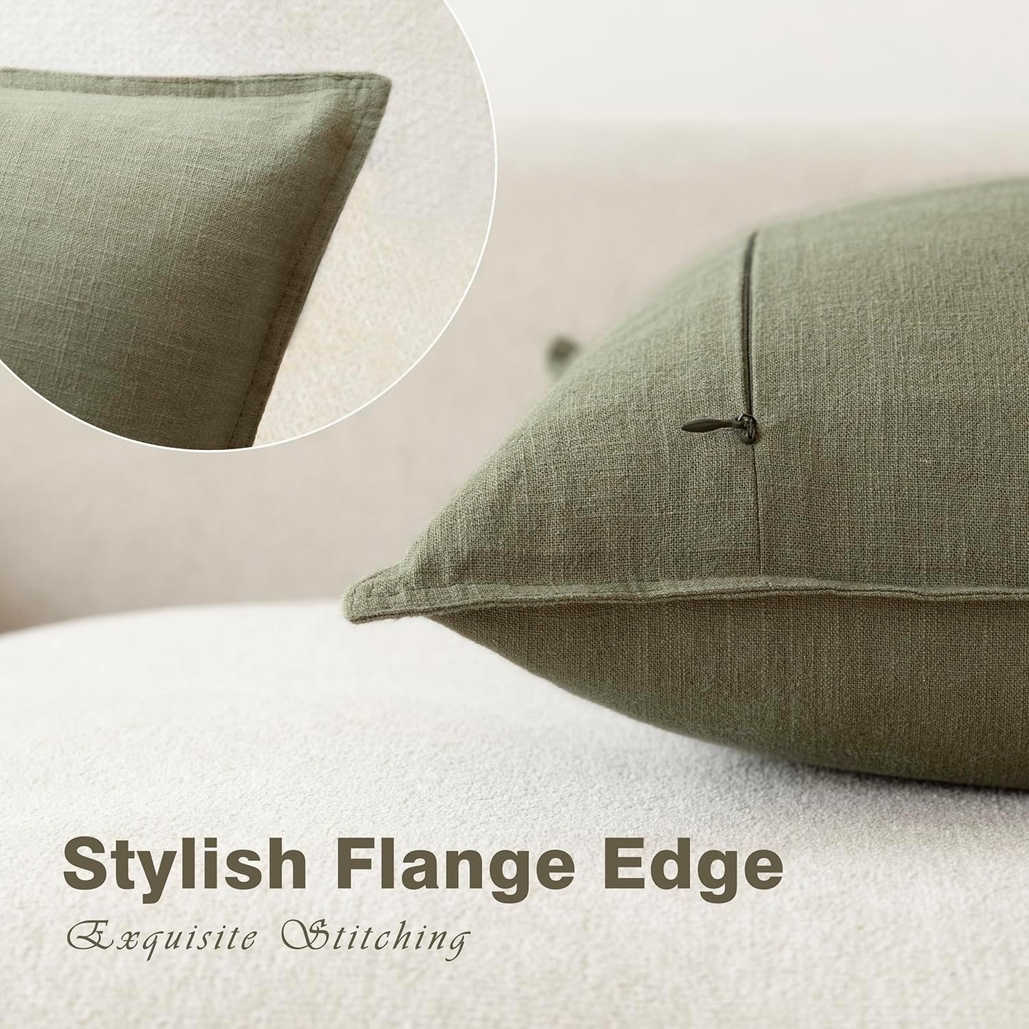 Foindtower Pack of 2, Decorative Linen Soild Throw Pillow Covers Soft Accent Cushion Case Farmhouse Neutral Pillowcase for Chair Couch Sofa Bedroom Living Room Home Decor 24x24 Inch Olive Branch Green