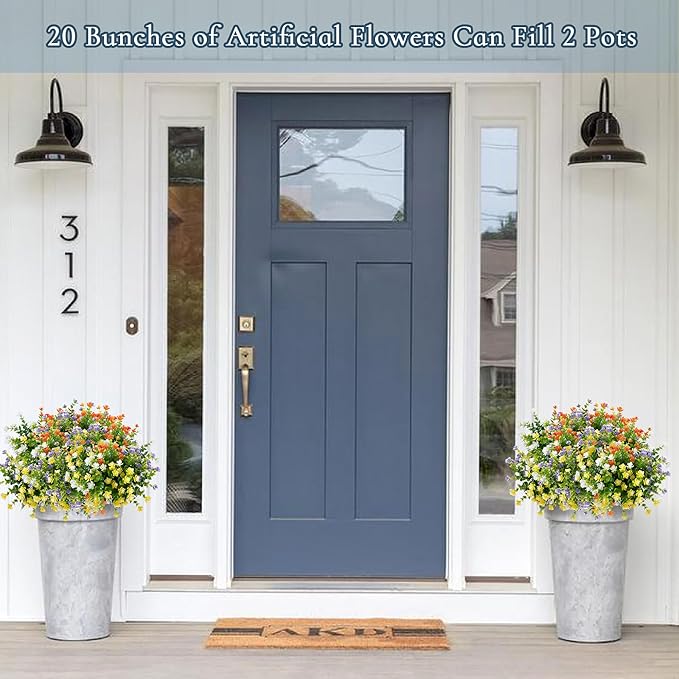 Outdoor Artificial Flowers UV Resistant, 20 Bundles Fake Realistic Floral Greenery Plants for Outside Porch, Window Boxes, Garden, Yard, Inside Home Table Decor, MixColorA