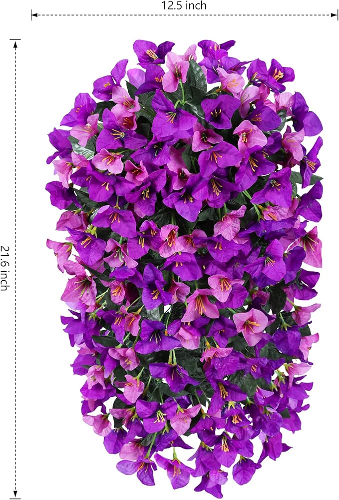 Bougainvillea Artificial Hanging Flowers Plants for Outdoors Decoration, 2pcs Fake Flowers Silk Bougainvillea Vines Realistic UV Resistant Faux Flowers for Outdoor Planters Porch Patio, Mix