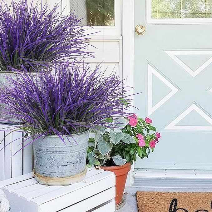 RECUTMS Fake Outdoor Plants, Fake Plants Artificial Grass Plants Fake Bushes Faux Shrubs Wheat Grass Purplish Red Artificial Plants Outdoor UV Resistant for Garden Porch Yard Home Decor(Purple)