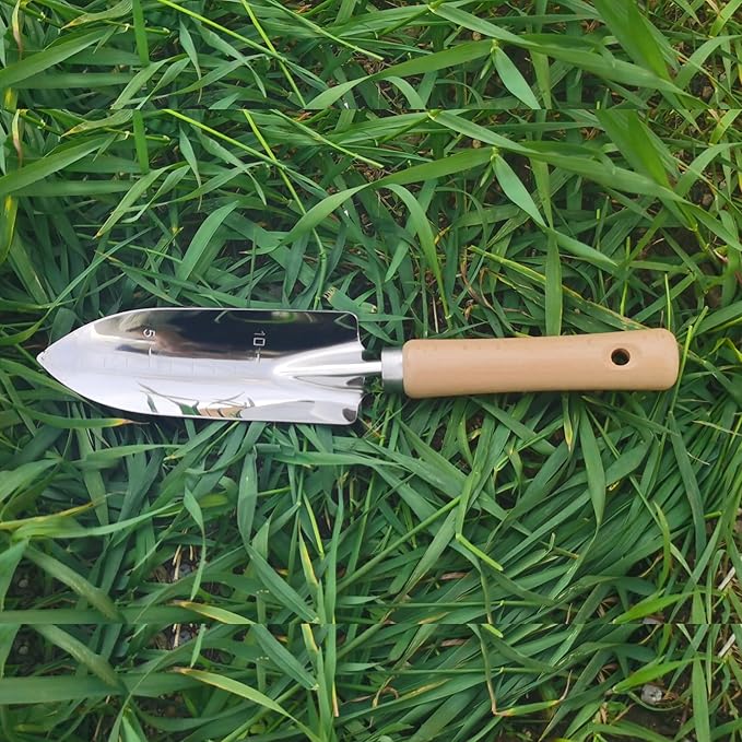 Garden Tools Set, 5 Piece Stainless Steel Hand Tool Kit with Ergonomic Wooden Handle, Heavy Duty Gardening Tools Include Hand Trowel, Transplant Trowel, Hand Rake, Hand Fork and Weeder