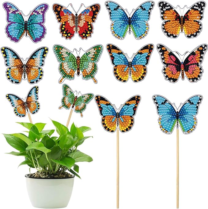 Yanfairy 8 Pcs Butterfly Diamond Painting Kits, Diamond Art Kits for Garden Decor, Butterfly Stakes Diamond Art Kits for Adults, Crafts for Adults