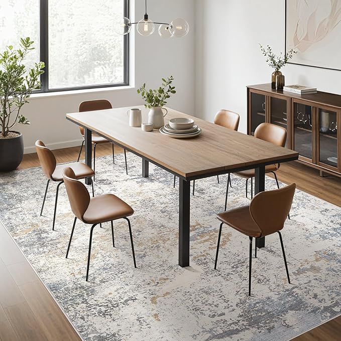 Area Rugs for Living Room: 6x9 Large Soft Washable Rug Modern Abstract Non-Slip Backing Stain Resistant Carpet for Bedroom Dining Room or Home Office Home Decor - Blue