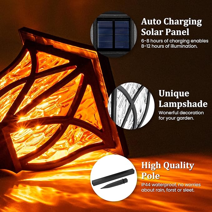 GIGALUMI Solar Lights Outdoor Waterproof, 8 Pack Flickering Flame LED Lights, Garden Decor for Yard, Patio, Landscape, Planter, Walkway