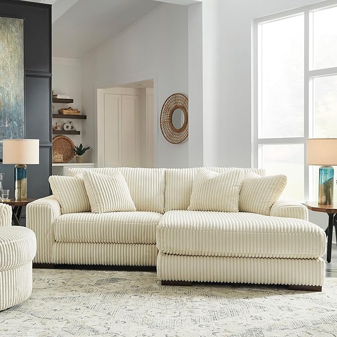 Signature Design by Ashley Lindyn Contemporary L-Shaped 2-Piece Sectional with Chaise for Living Room, White,