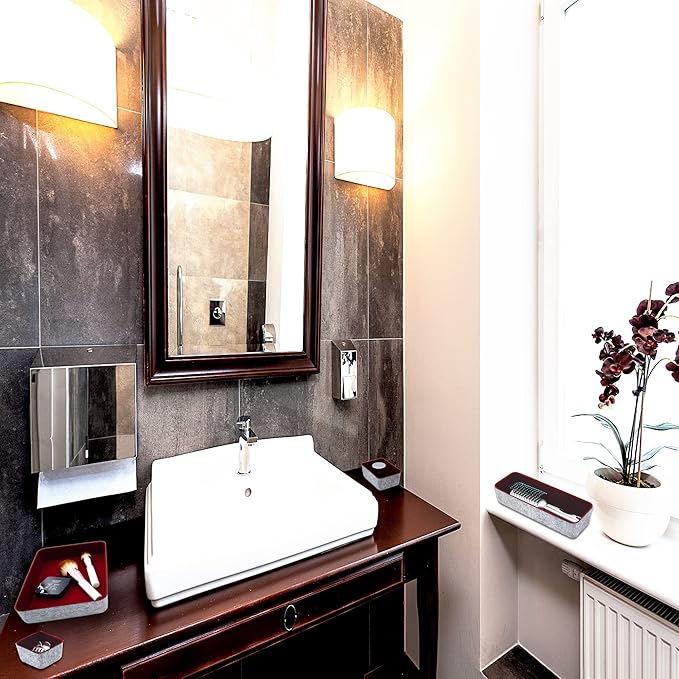 Welaxy Desk Drawer organizers tray Felt storage bins office Sleek Minimalist Lifestyle chic aesthetics room décor for dorm closet decluttering 8-piece (Burgundy)