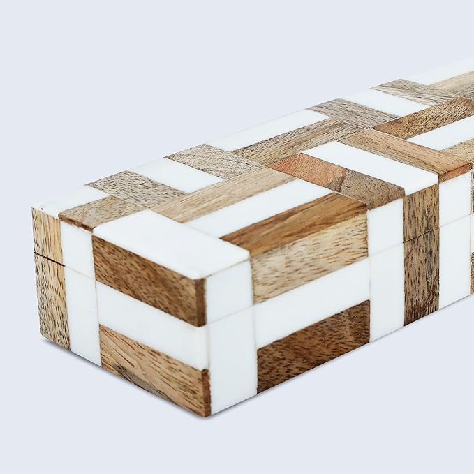 Handicrafts Home Decorative Storage Box, Keepsake Holder & Gift Box or Decorative Accent, Home decor, Jewelry Organizer, Made with Wood & Resin Inlay, Handmade Marquet Chase Collection- 10X2.5X1.5 In