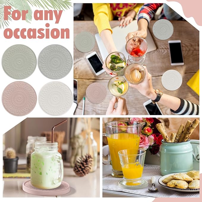 Photect Diatomaceous Earth Coasters Set with Holder Absorbent Stone Drink Coasters Instant Drying Tray for Tabletop Protection Home Decoration Housewarming Gift(Mint,4 Pcs)