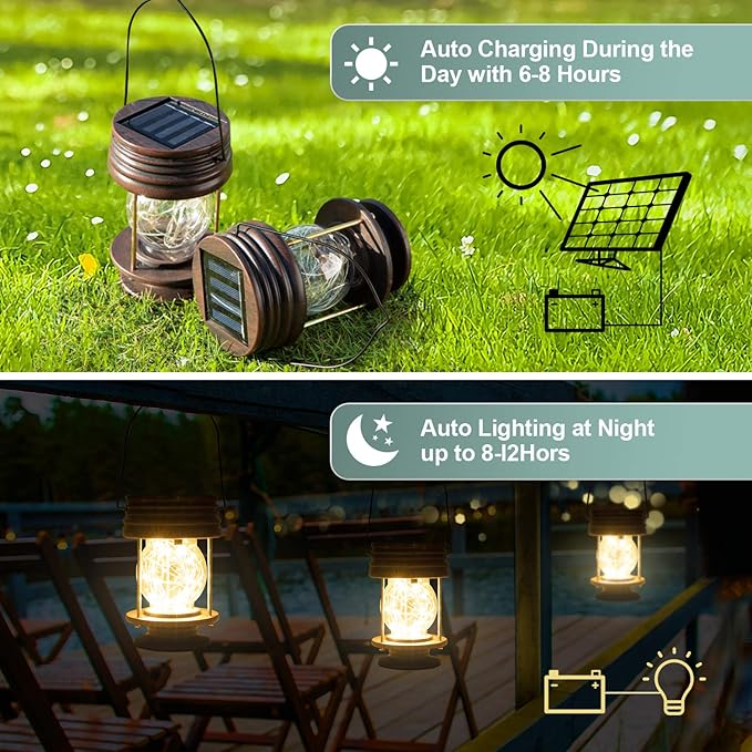 Hanging Solar Lanterns Outdoor - 20 LED Solar Powered Christmas Fairy Lights, Landscape Waterproof Lanterns lamp with Retro Design for Patio, Yard, Garden and Pathway Decoration (Warm Light)