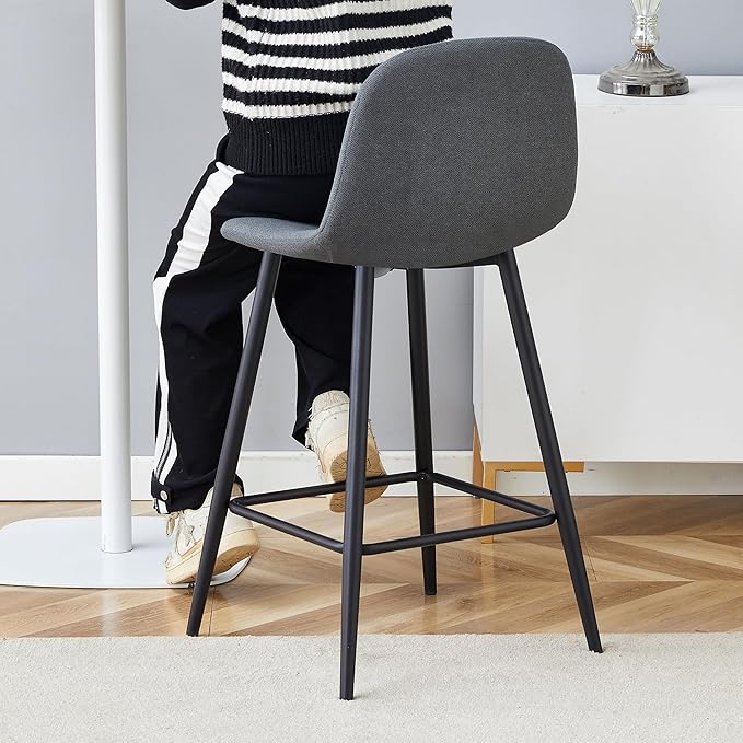Grey Barstools Set of 2, 24.6" Counter Height Bar Stools with Back & Metal Footrest, Modern Island Chairs Set of 2 for Kitchens Island Home Bar