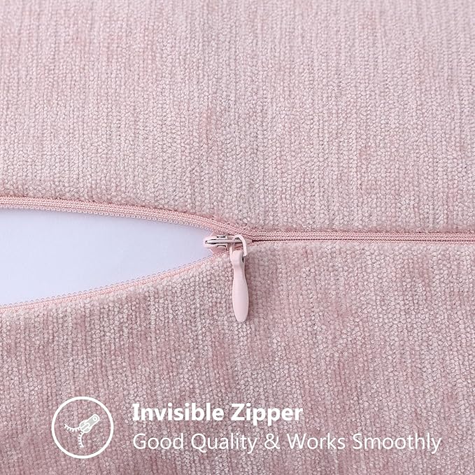 decorUhome Chenille Soft Throw Pillow Covers 22x22 Set of 2, Farmhouse Velvet Neutral Decorative Euro Pillow Covers with Stitched Edge for Couch Sofa Bed Home Decor, Blush Pink