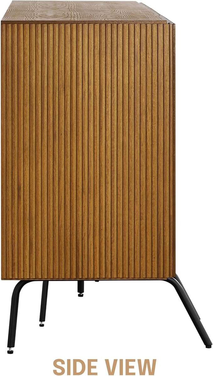 NTC Veil Sideboard with 2 Doors and 3 Drawers, Buffet Cabinet with Vertical Groove Design and Metal Legs, Storage Cabinet for Living Room, and Entryway, Effortless Assembly - Rustic Oak