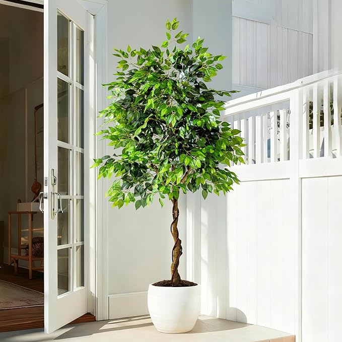 7ft Artificial Ficus Tree for Home Decor, Faux Silk Plants Faux Plant Fake Silk Trees with Pot for Indoor House Living Room Office Garden
