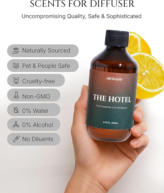 Aromadd Hotel Scents Diffuser Oil The Hotel, Luxury Essential Oils for Waterless Diffuser, Aromatherapy Hotel Diffuser Oil for Home & Office, Long-Lasting Air Freshener - 6.76 fl oz (200 mL)