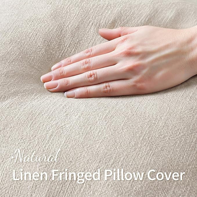 MIULEE Christmas Decorative Throw Pillow Covers Neutral Linen Fringe Throw Pillows Euro Shams Set of 2 Natural Beige Boho Farmhouse Cushion Covers for Couch Sofa Bed Living Room Home Decor 24x24 Inch