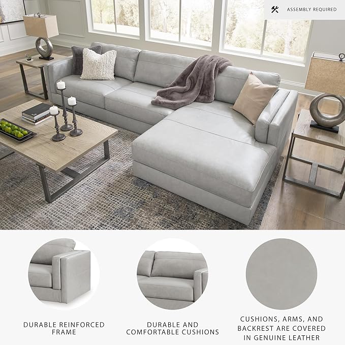 Signature Design by Ashley Amiata Modern L-Shaped Leather Match 2-Piece Sectional with Chaise, Light Gray