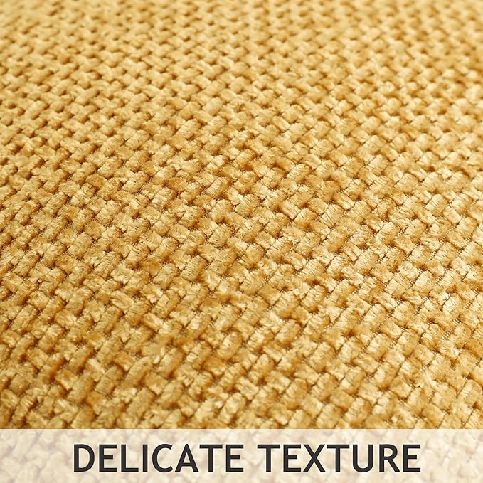 Stellhome Pack of 2 Woven Textured Decorative Throw Pillow Covers Soft Chenille Accent Luxury Cushion Cases for Living Room Couch Bed Sofa Farmhouse Boho Home, 16x16 inch, Mustard Yellow